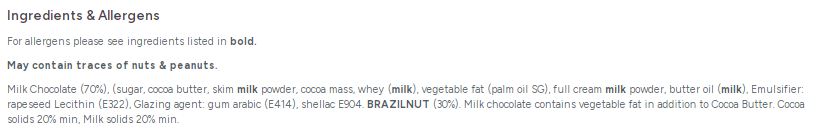 Carol Anne Milk Chocolate Brazils 500g Bag