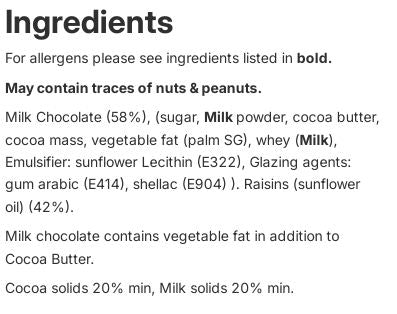 Carol Anne Milk Chocolate Raisins 500g Bag