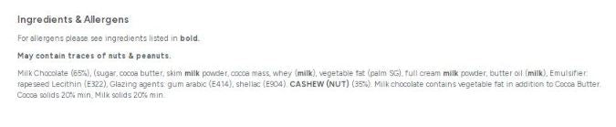 Carol Anne Milk Chocolate Cashew Nuts 250g Bag