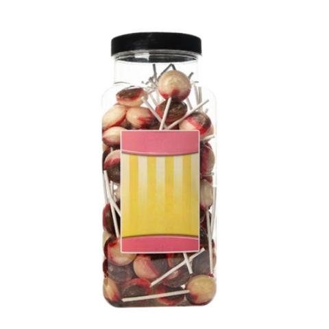 Dobsons Neapolitan Mega Lollies 90 Unwrapped Lollipops Jar British Gluten Free and Vegetarian Friendly Candy Lolly