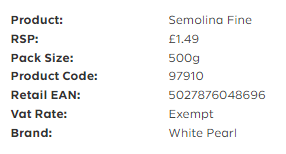 White Pearl Semolina Fine 500g (Pack of 10)