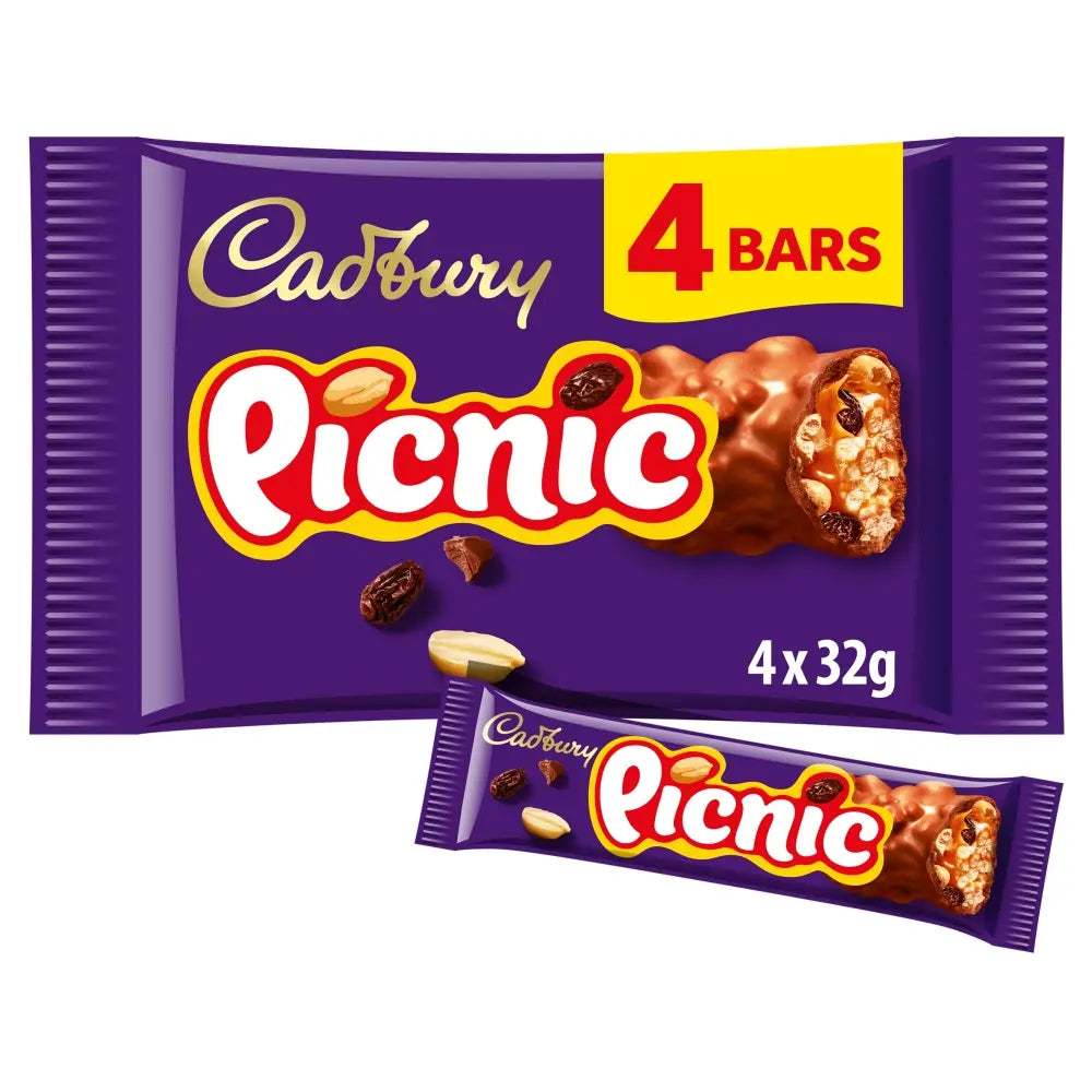 Cadbury Picnic Chocolate Bar 4 Pack 128g (Pack of 10)