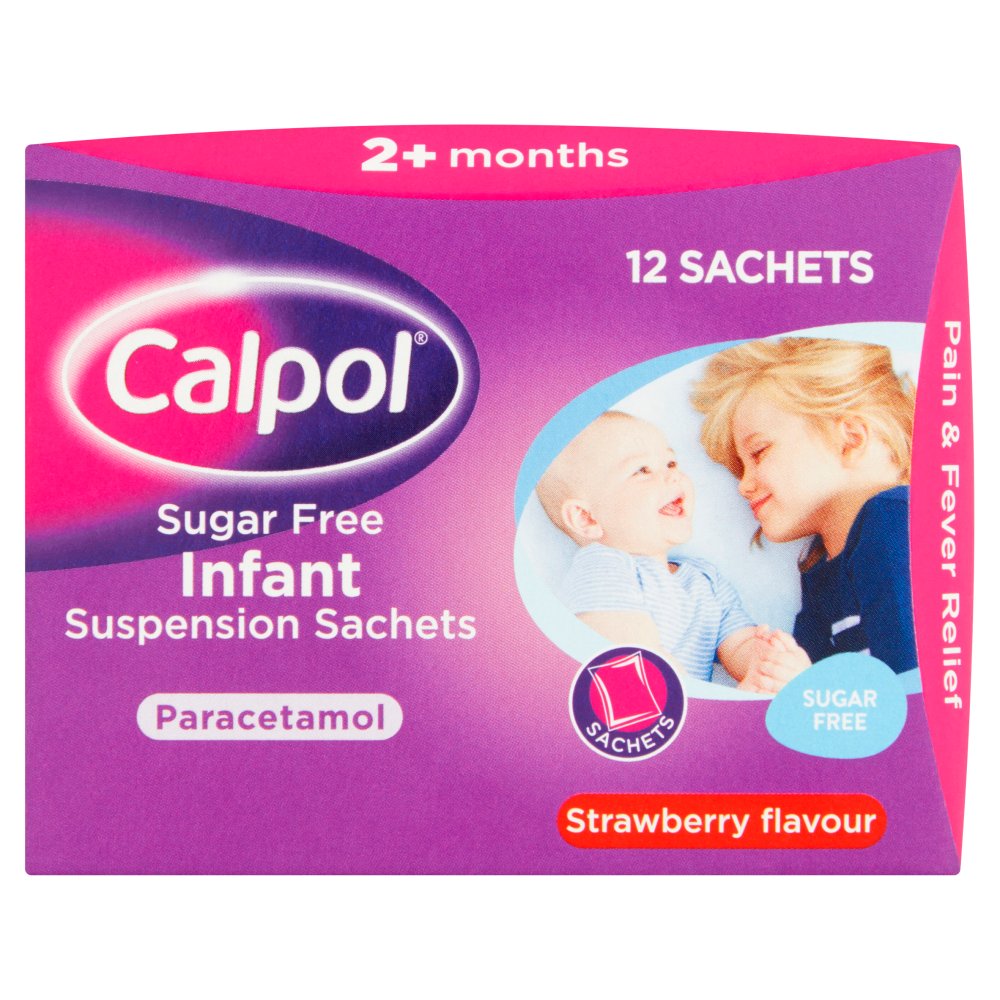 Calpol Sugar Free Infant Suspension, Paracetamol Sachets Medication, for 2+ Months, 5ml, 12-Count