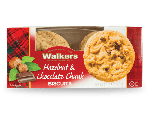 Walkers Hazelnut & Chocolate Chunk Biscuits 150g (Pack of 6)