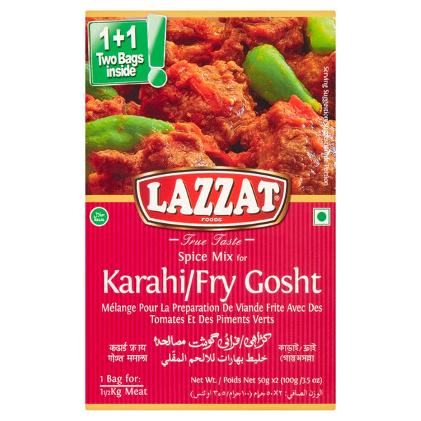 Lazzat Foods True Taste Spice Mix for Karahi/Fry Gosht (2 x 50g)