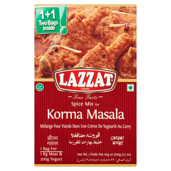 Lazzat Foods True Taste Spice Mix for Korma Masala (2 x 50g)