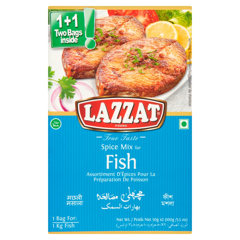 Lazzat Foods True Taste Spice Mix for Fish (2 x 50g)