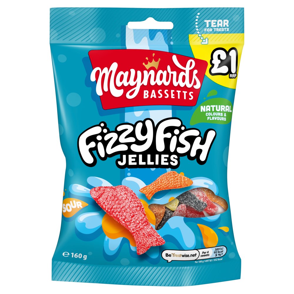 Maynards Bassetts Soft Jellies Fizzy Fish Sweets Bag 160g