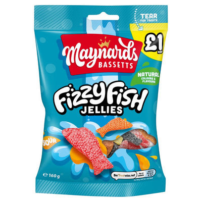 Maynards Bassetts Soft Jellies Fizzy Fish Sweets Bag 160g