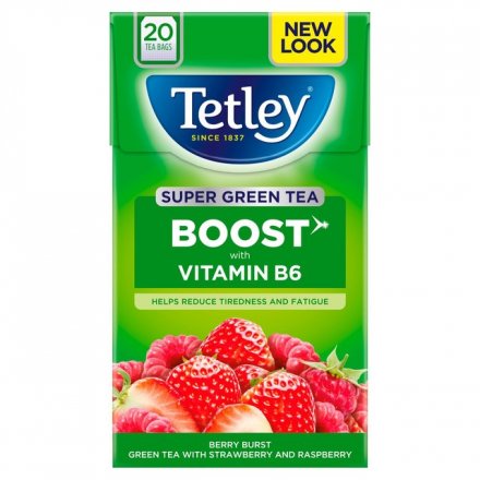 Tetley Supergreen Vit B6 Strawberry/Raspberry (Pack of 4)