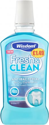 Wisdom Fresh & Clean Antibacterial Mouthwash 500ml (Pack of 8)